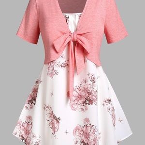 Curve tie front top with floral camisole